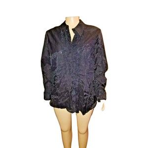 Lane Bryant Venezia Jeans Long Sleeve Black Button Down Ruffle Blouse 26/28